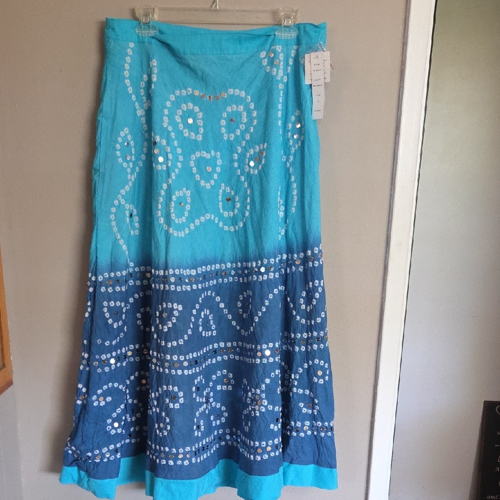 NEW Chadwicks Turquoise and Navy Ombre Maxi Skirt with White Dot Pattern